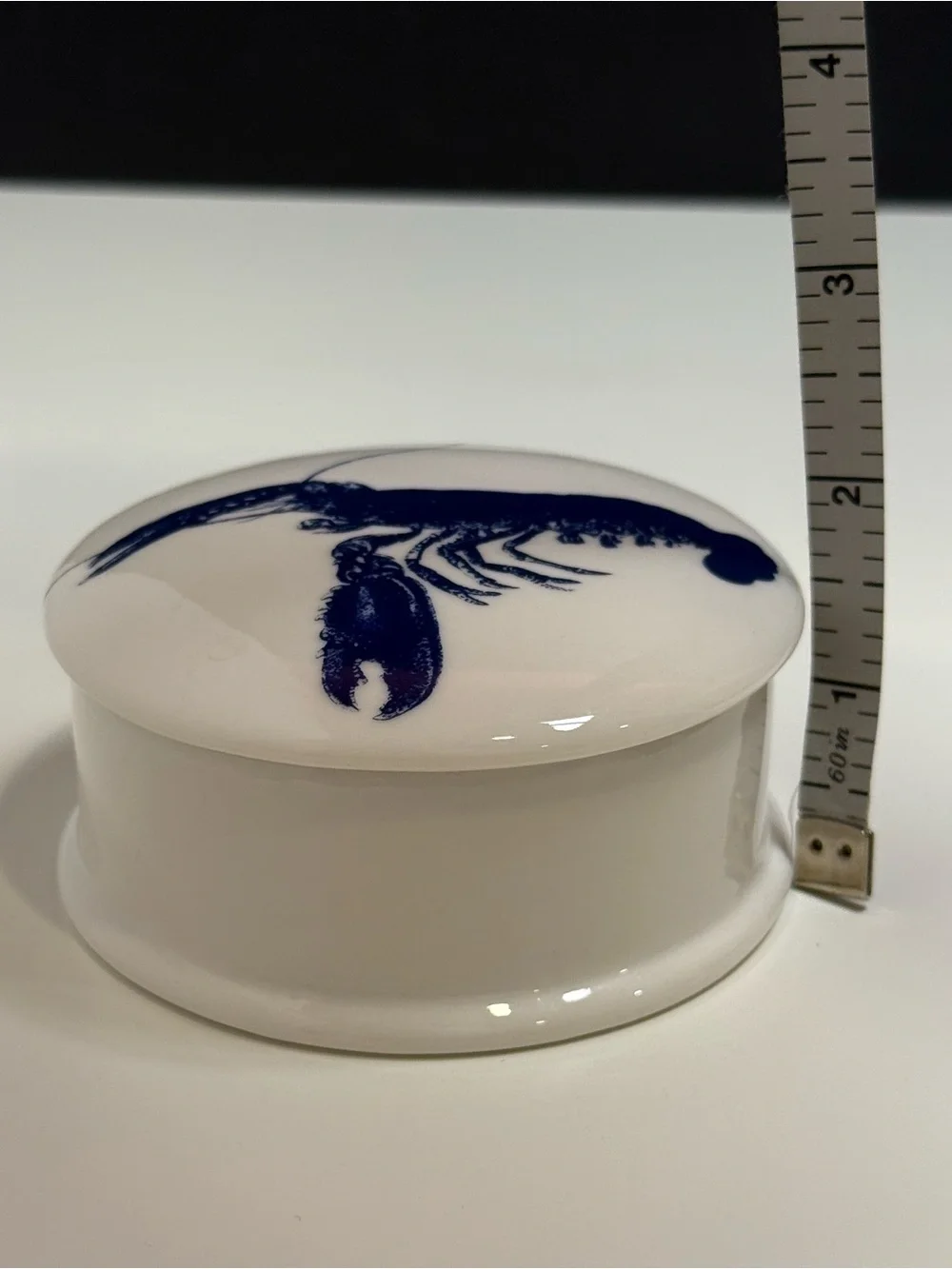 Caskata Blue Lobster Porcelain Round Trinket Jewelry Box 